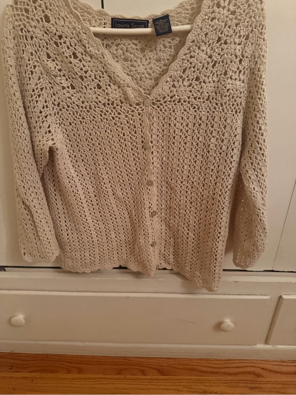 Laura Scott Cream Open-Knit Button Front Cardigan